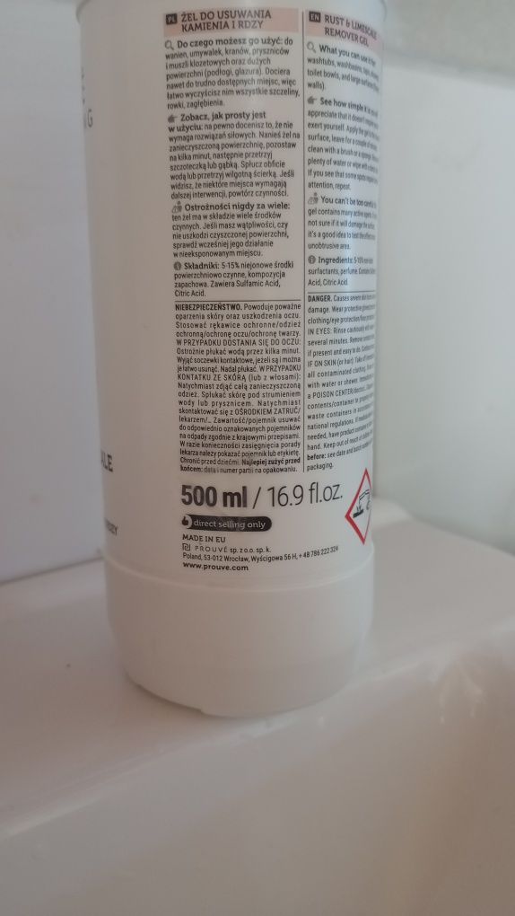 Żel do usuwania kamienia i rdzy, Prouve, poj 500 ml