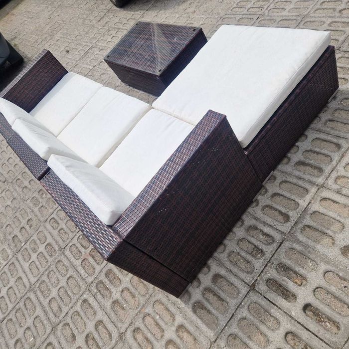 Narożnik ogrodowy sofa z funkcja spania relax zestaw mebli rattanowy