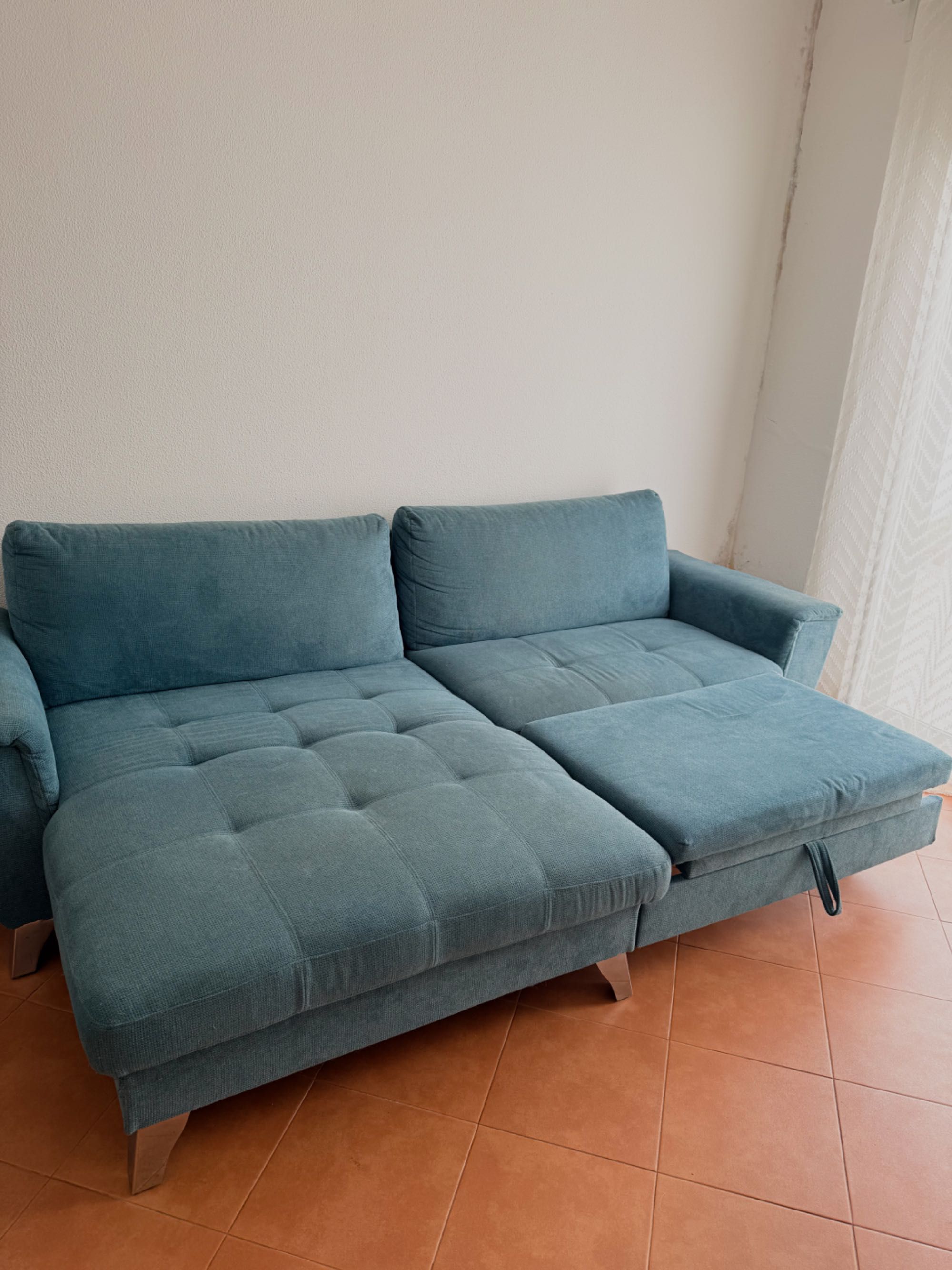 Sofá-cama em L Azul