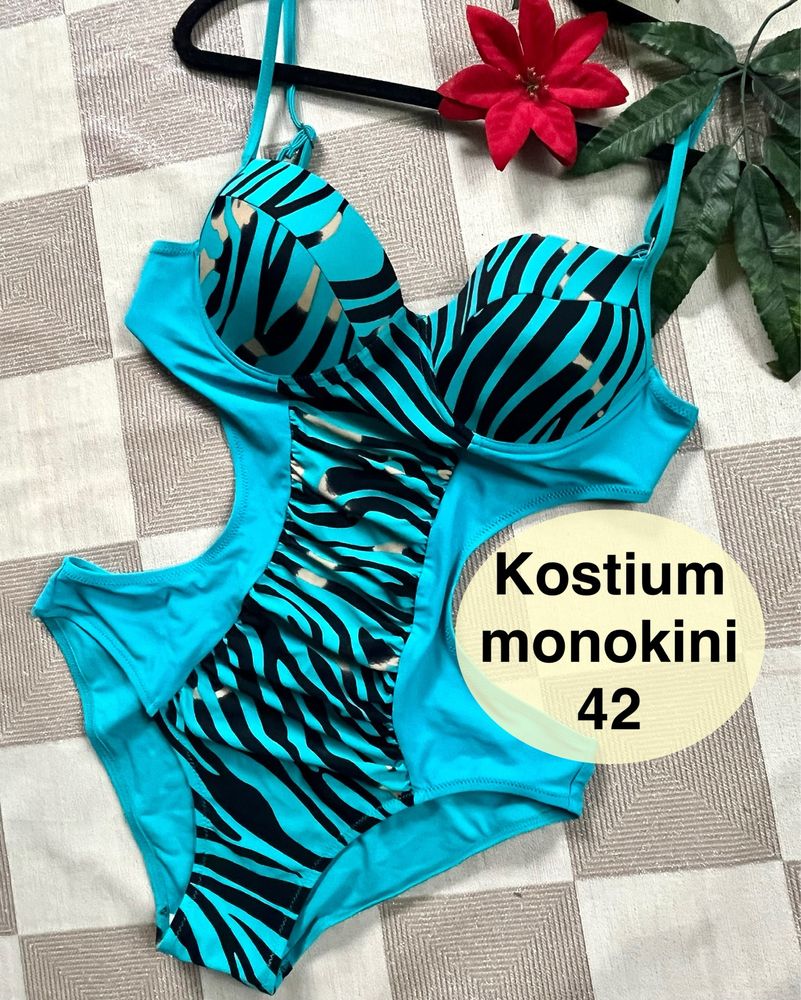 Kostium kąpielowy jednoczęściowy monokini zielony zebra 42 luksusowy