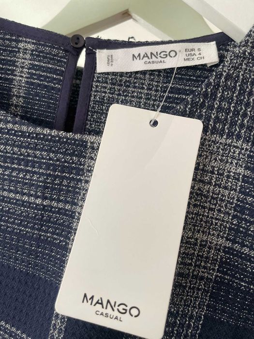 Mango top granatowy w kratkę krata elegancki vintage wiskoza S 36