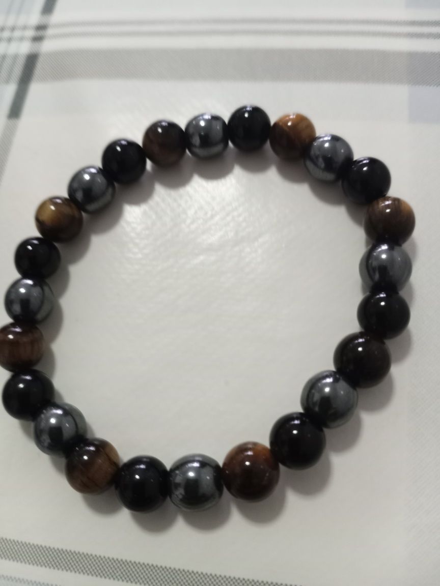 Pulseira Tripla Proteção Olho de tigre Onix e Hematite