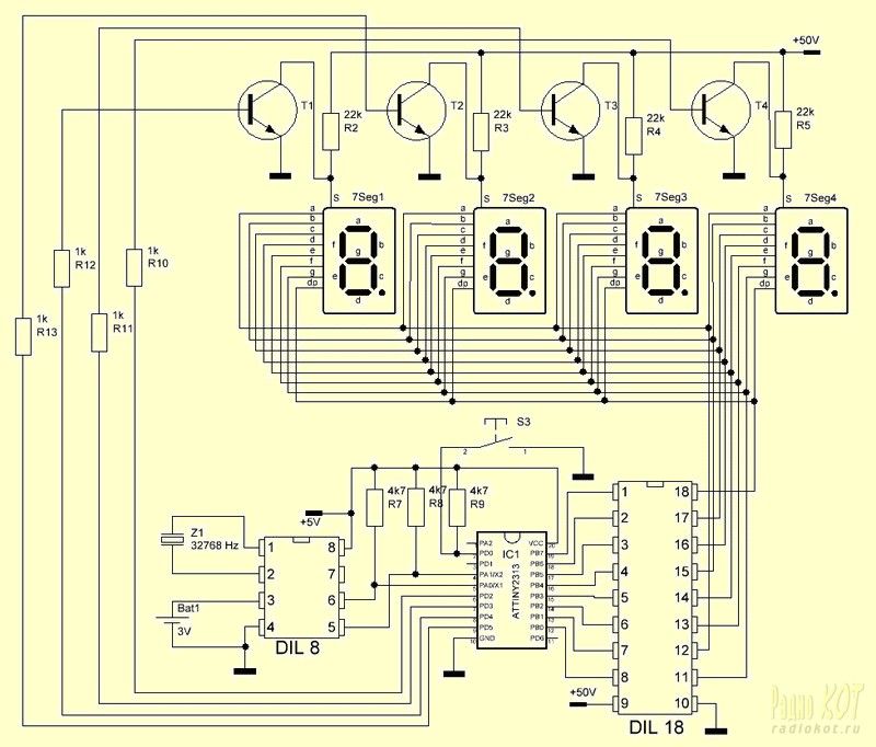 Цифровой индикатор ИВ-6 (ретро часы лофт, Nixie) люминесцентный