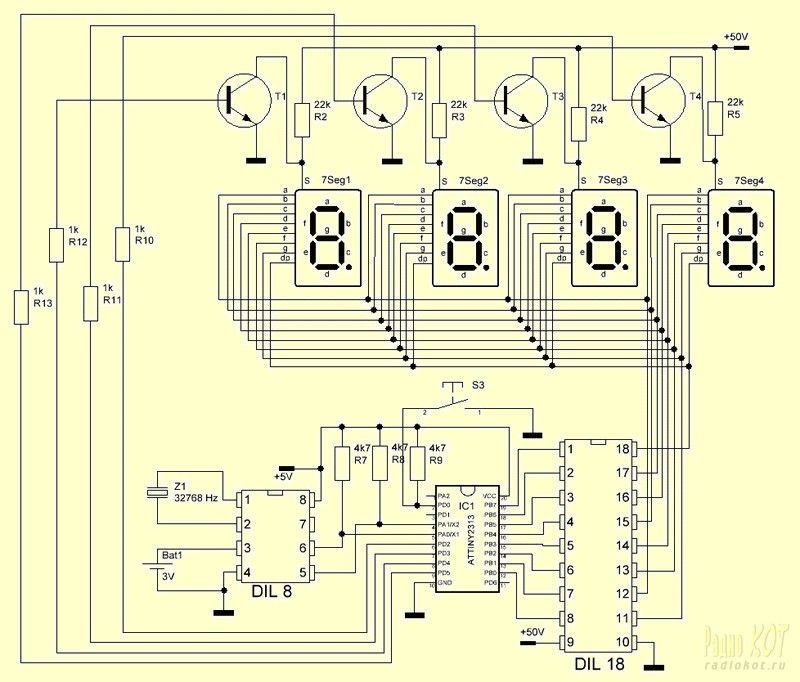 Цифровой индикатор ИВ-6 (ретро часы лофт, Nixie) люминесцентный