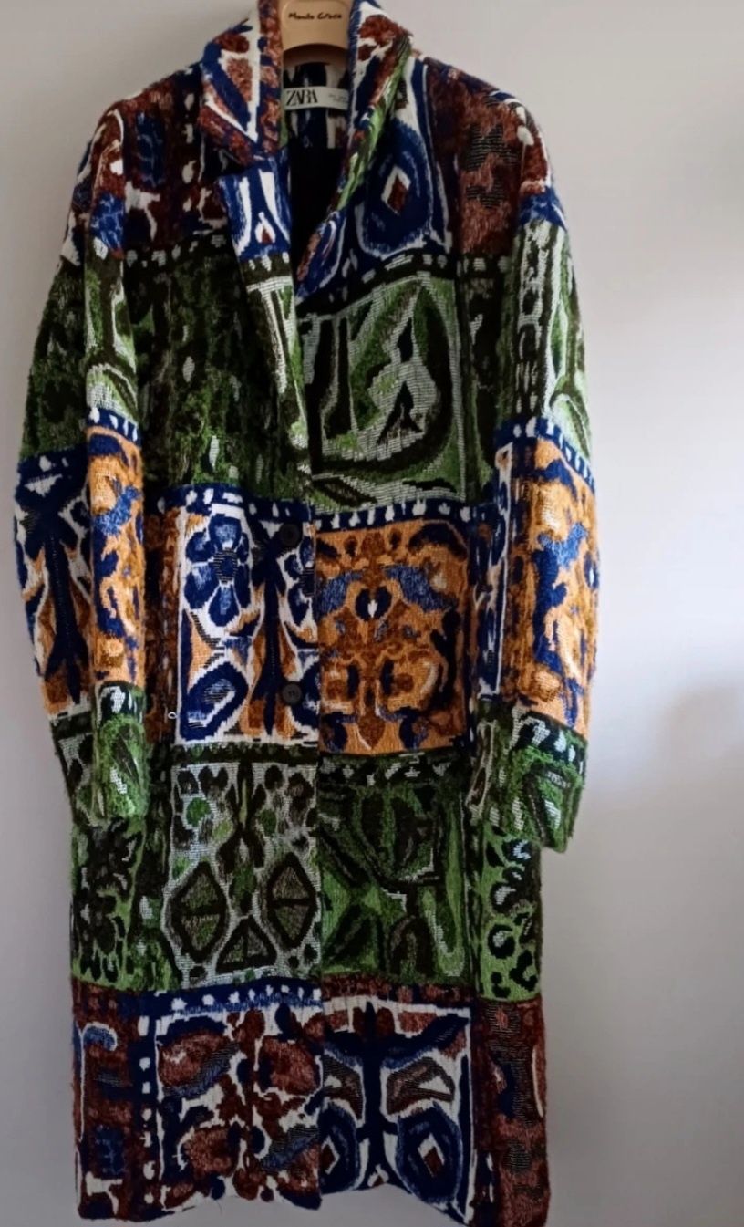 Żakardowy płaszcz Zara boho patchwork