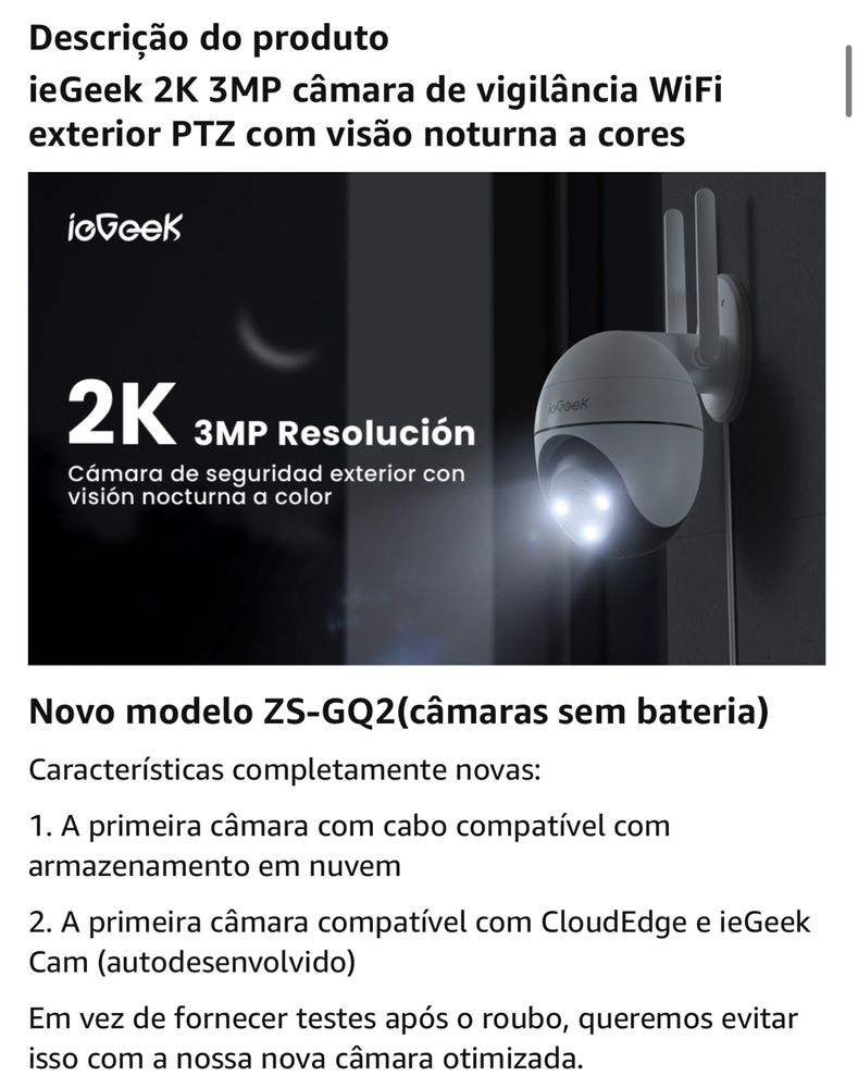 Câmara de vigilância Wi-Fi exterior/interior