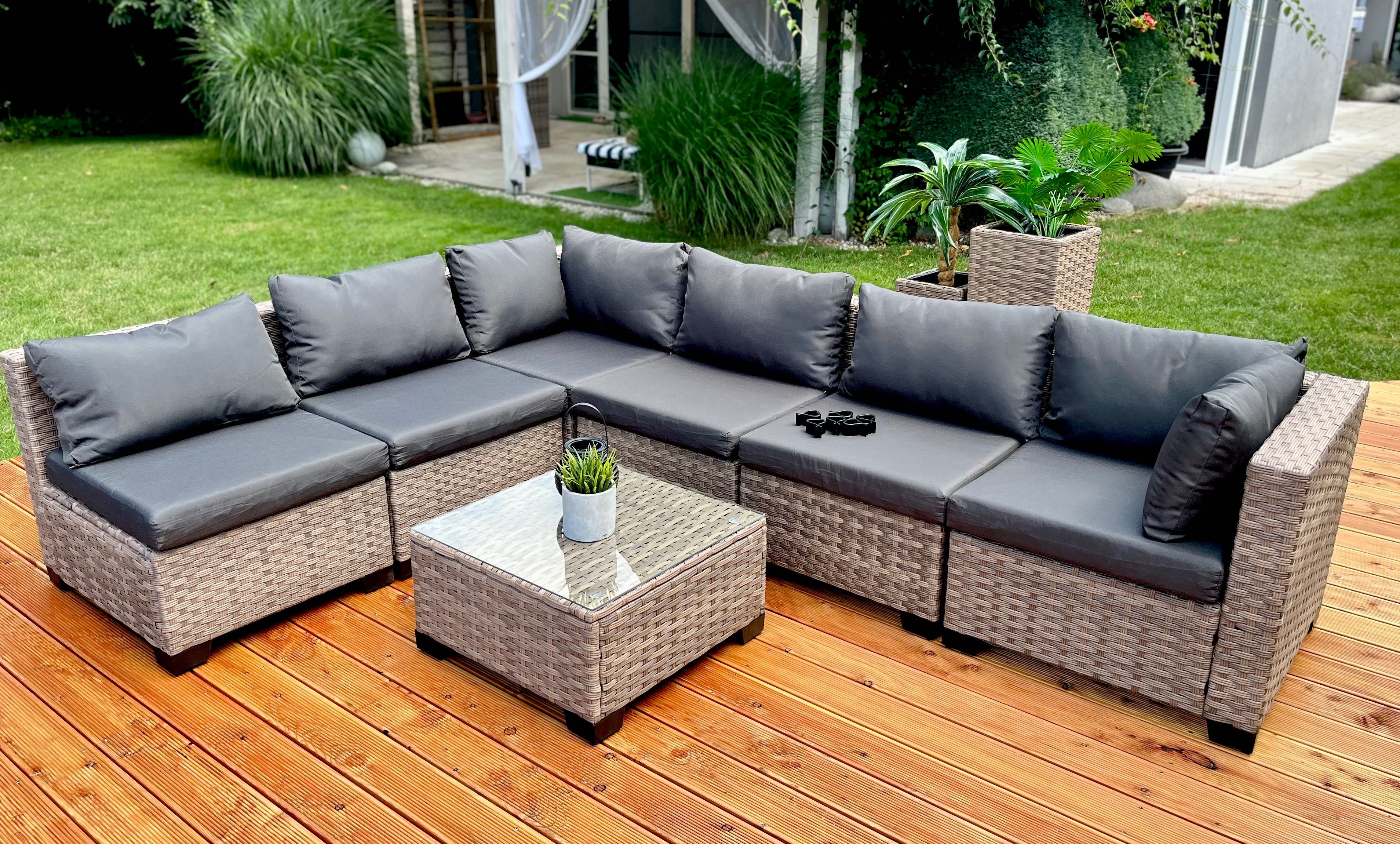 komplet z technorattanu PALERMO XL technorattan brąz mix narożnik sofa