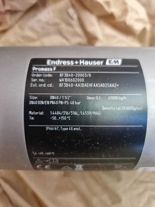 Endress Hauser przepływomierz masowy Promass 300 8F3B40 DN40 Nowy