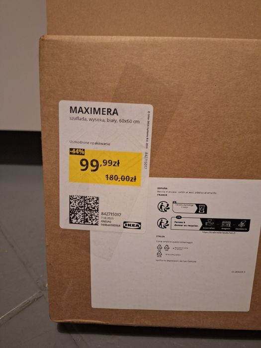 Szuflada Ikea Maximera wysoka 60x60