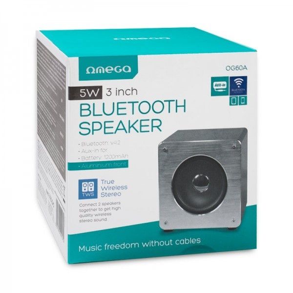 Omega Coluna Bluetooth 5W Quadrada - Prata NOVO