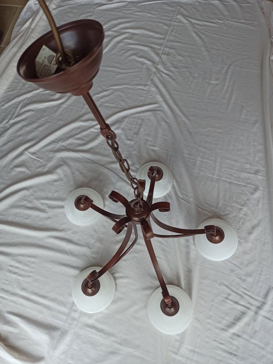 Żyrandol pięcioramienny lampa metal szkło