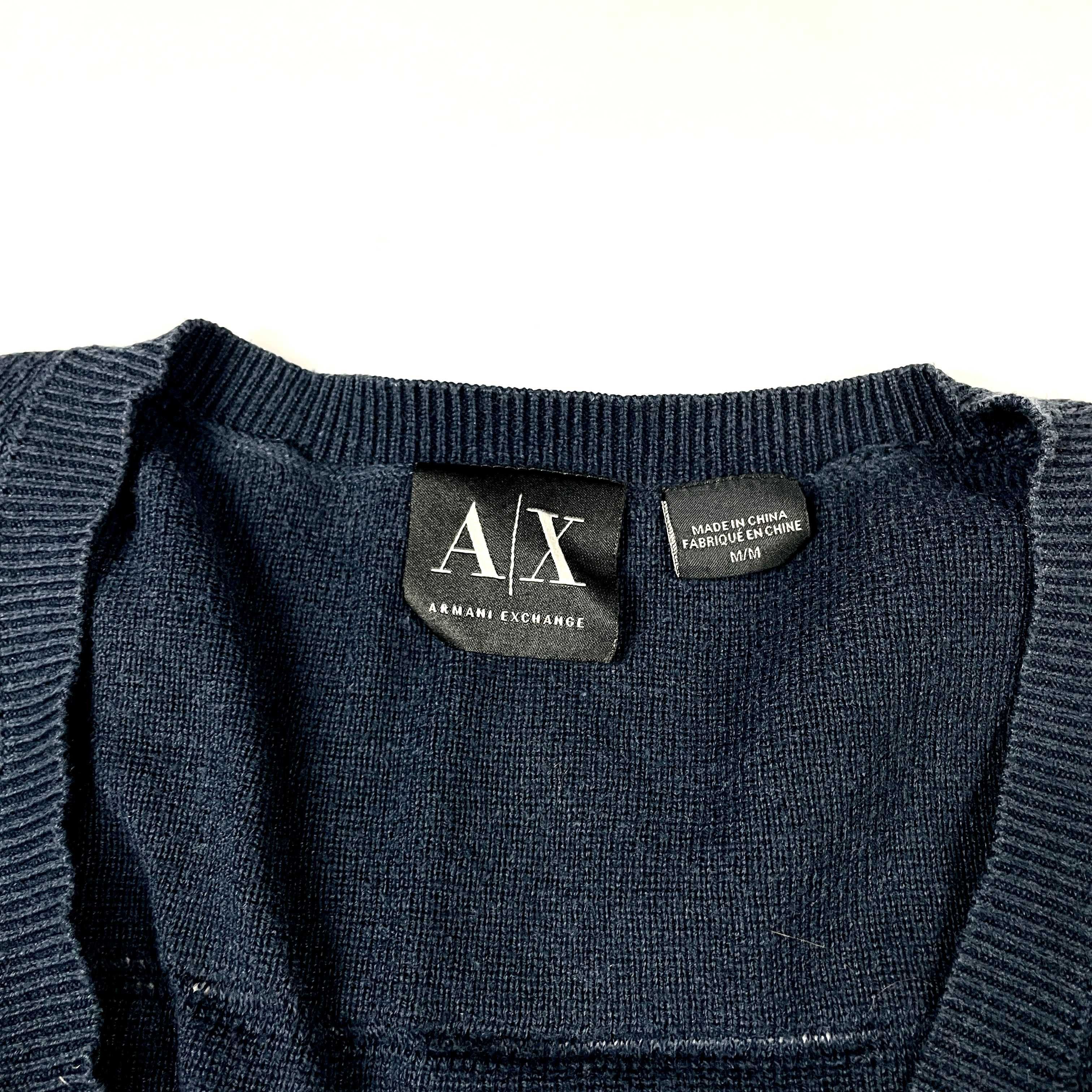 Armani navy sweterek v neck vintage retro 90s washed (M)