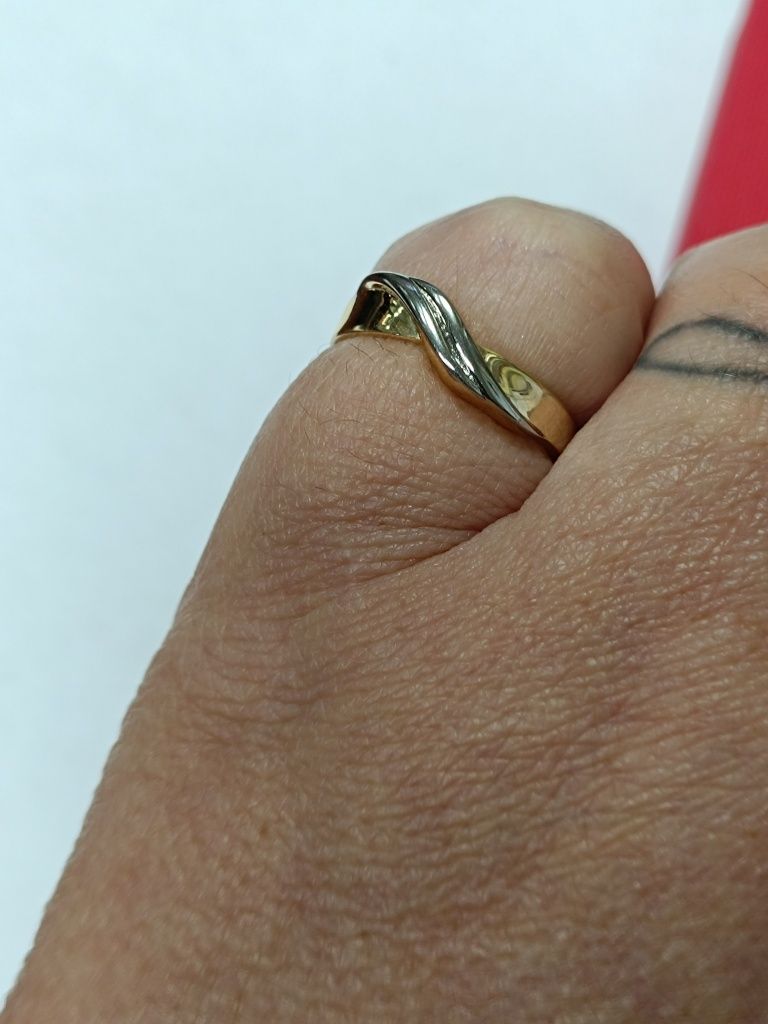 Złoty pierścionek, złoto białe i żółte 585, rozmiar 16