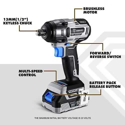 DEKO 20V MAX Chave de impacto elétrica sem fios