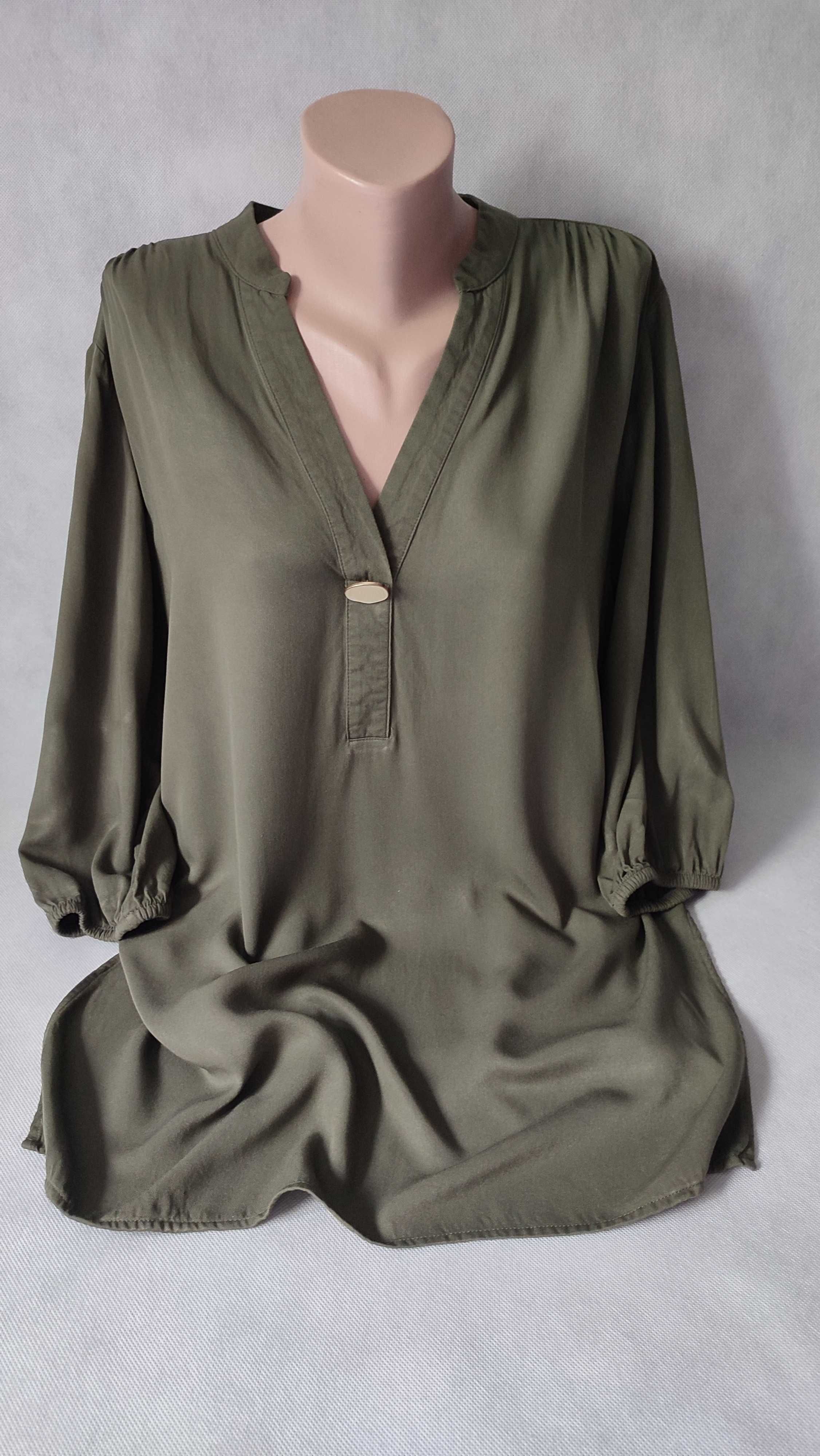 Bluzka damska khaki plus size tunika z rękawem 3/4 dekolt V rozmiar 42