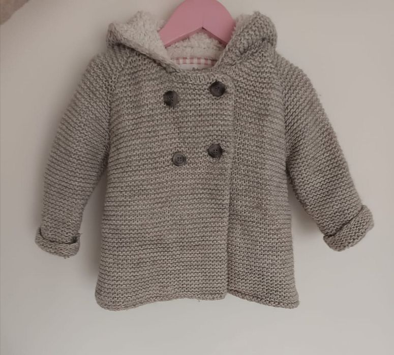 Płaszczyk z wełną, cieply sweter miś, Zarababy r. 86 cm.