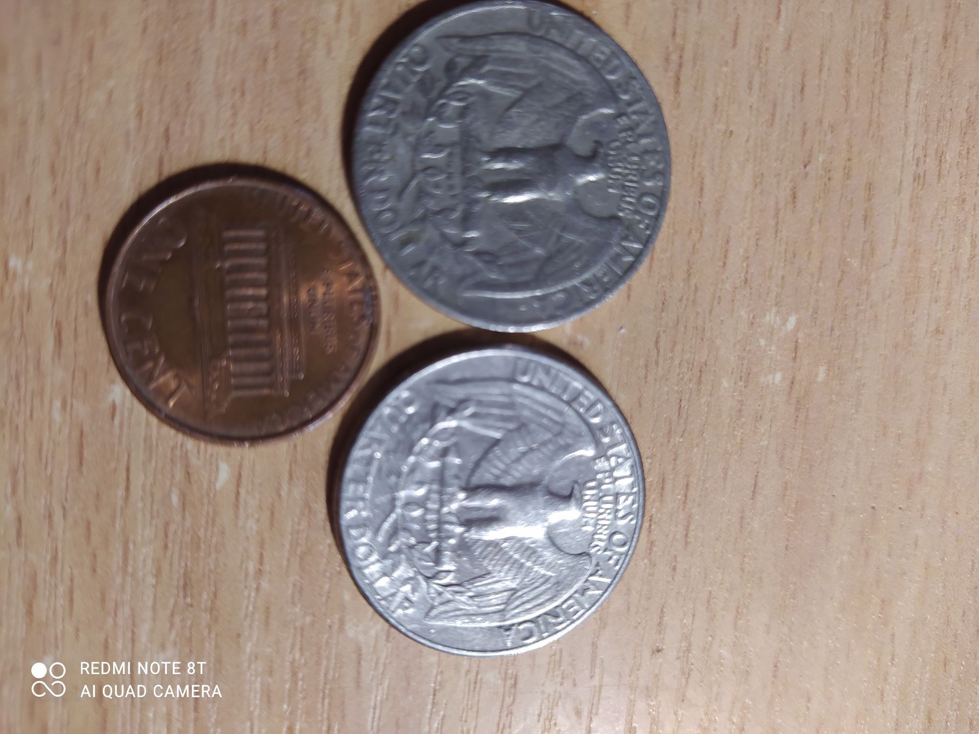 Монети США quarter dollar 1983р, 1967р,  one cent 1998р.
