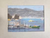 Paisagem com barcos - Pintura em pastel - D. Noël -