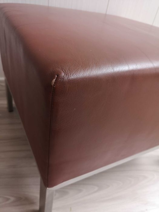 pufa skórzana bordo skóra podnóżek 58x57x44 INOX