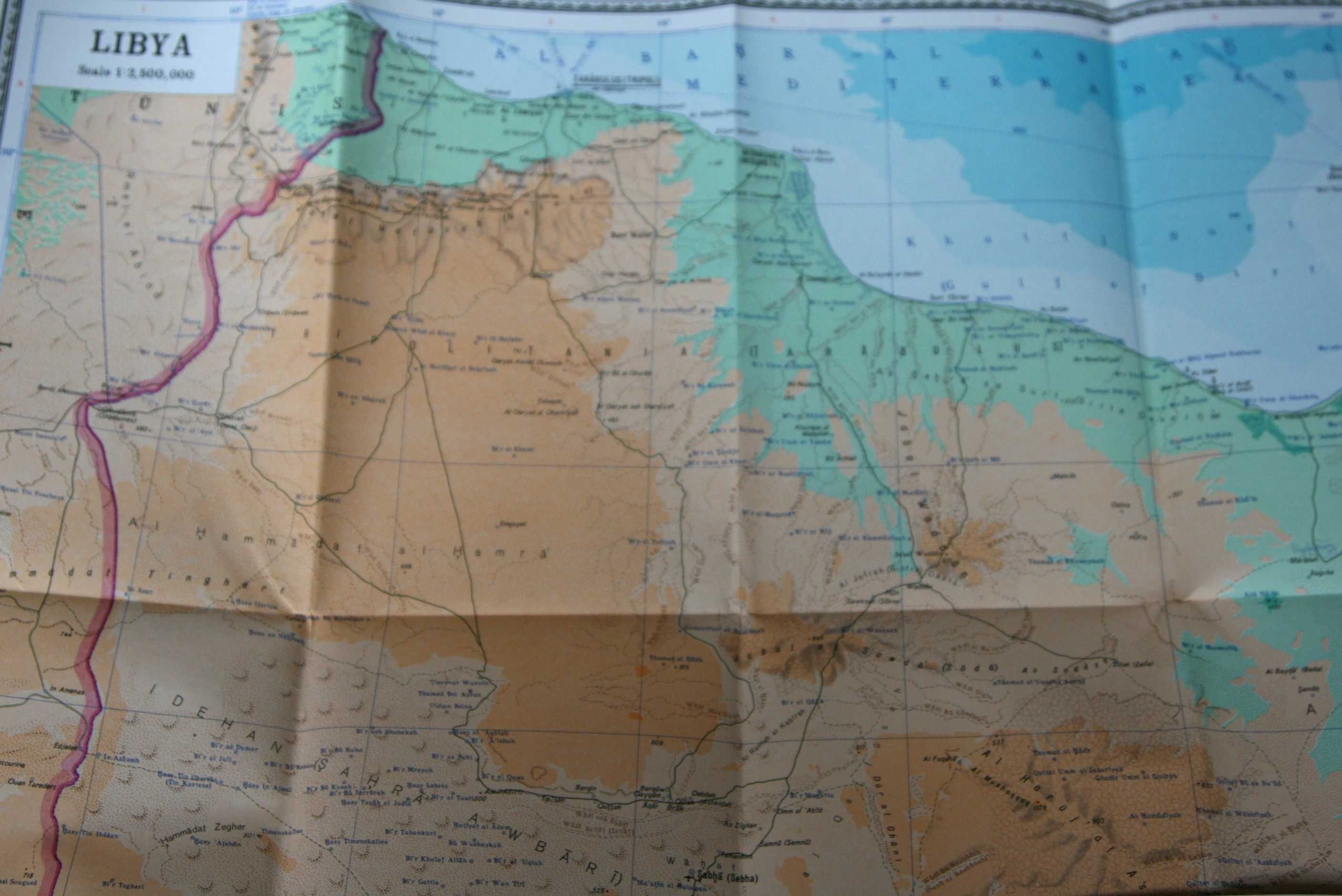 Libia mapa fizyczna, skala 1 : 2_500_000 ZSRR 1987 r. piękna