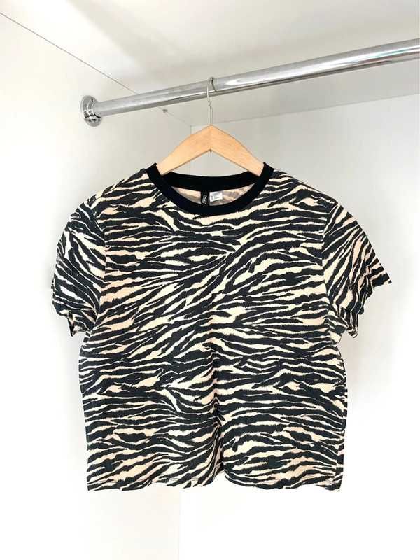 Koszulka z krótkim rękawem tshirt top motyw tygrysi (H&M, Divided)