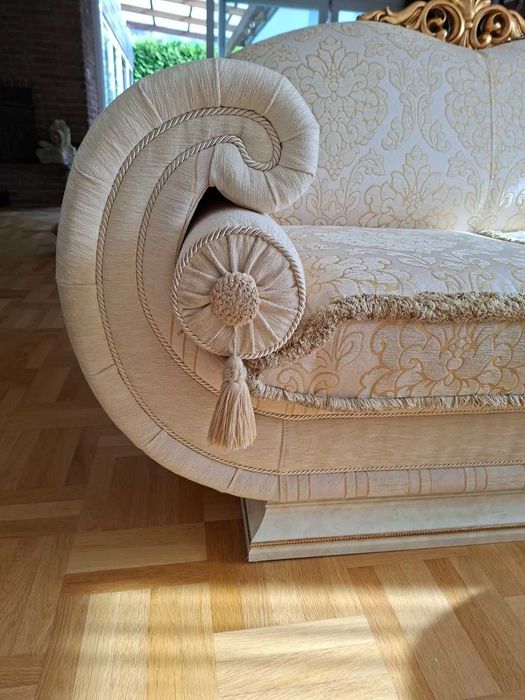 Sofa włoska 3+2 Chesterfield Antyczna Funkcja spania złota zestaw