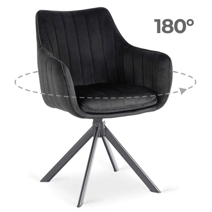 Krzesło do jadalni Obrotowe Welurowe Czarne Pikowane Tapicerowane