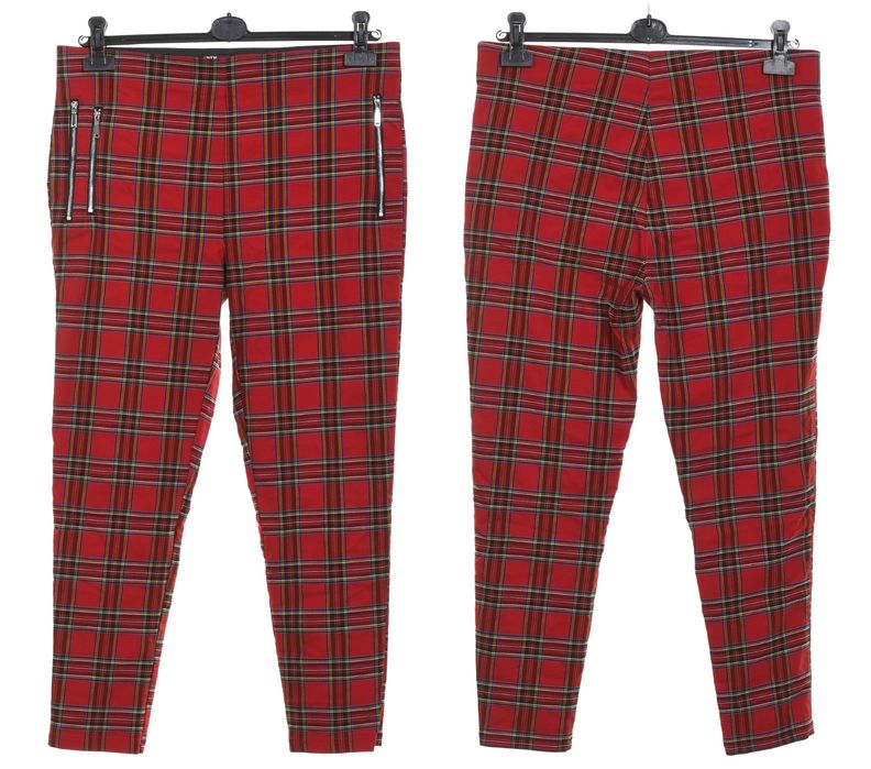TRF elastyczne czerwone spodnie damskie w kratkę guma w pasie XXL 42
