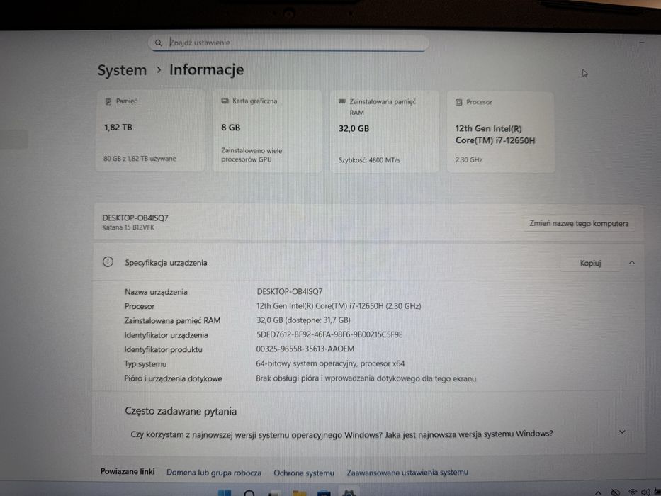 Laptop msi katana 15 B12VFK opis!