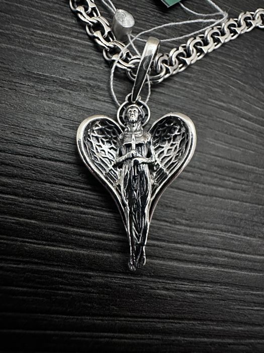 Срібний янгол охоронець і ланцюжок бісмарк 925 проби