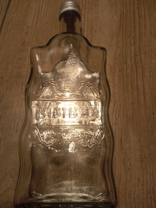 Karafka szklana wysoka 35,50cm + ozdobna butelka z napisem bimber