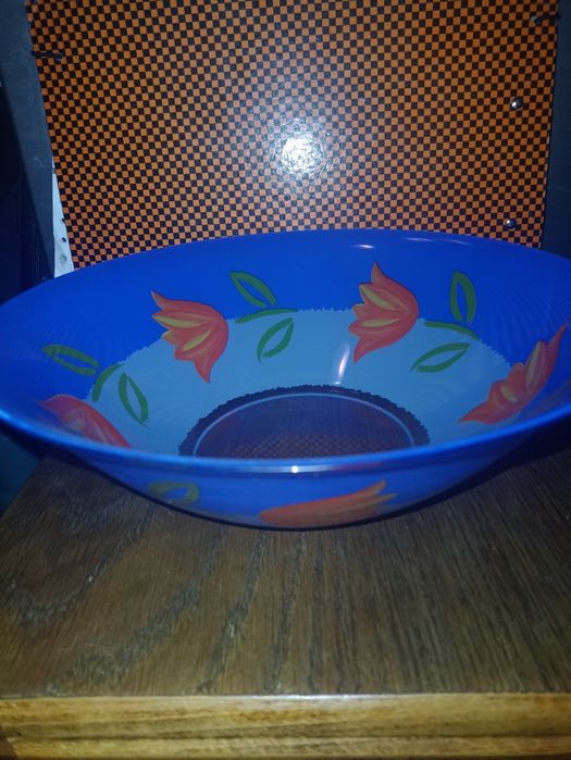 Niebieska miska w tulipany-Arcoroc-