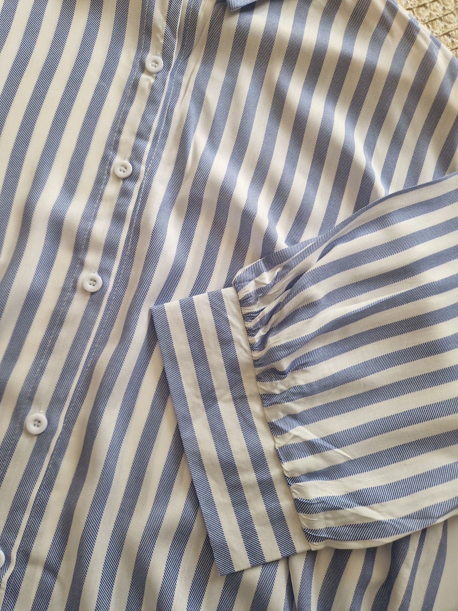 Piękna koszula w paski niebieska biała 100% viscose plus size XL 42