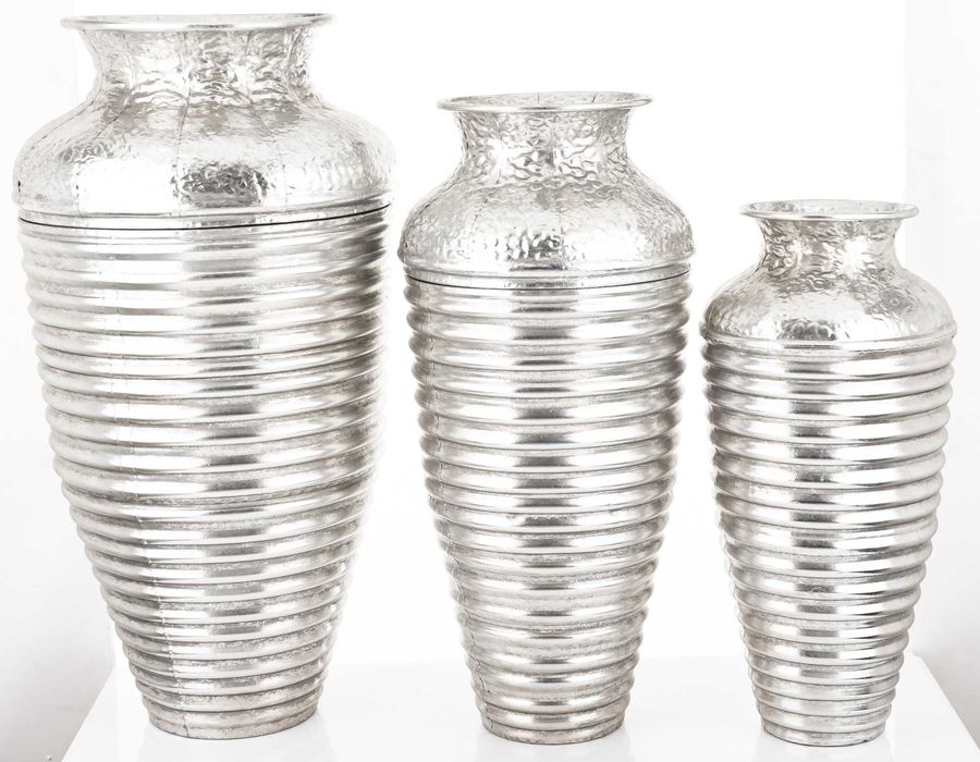 3 x Srebrna Wysoka Metalowa Osłonka Doniczka Wazon Komplet Loft 179617