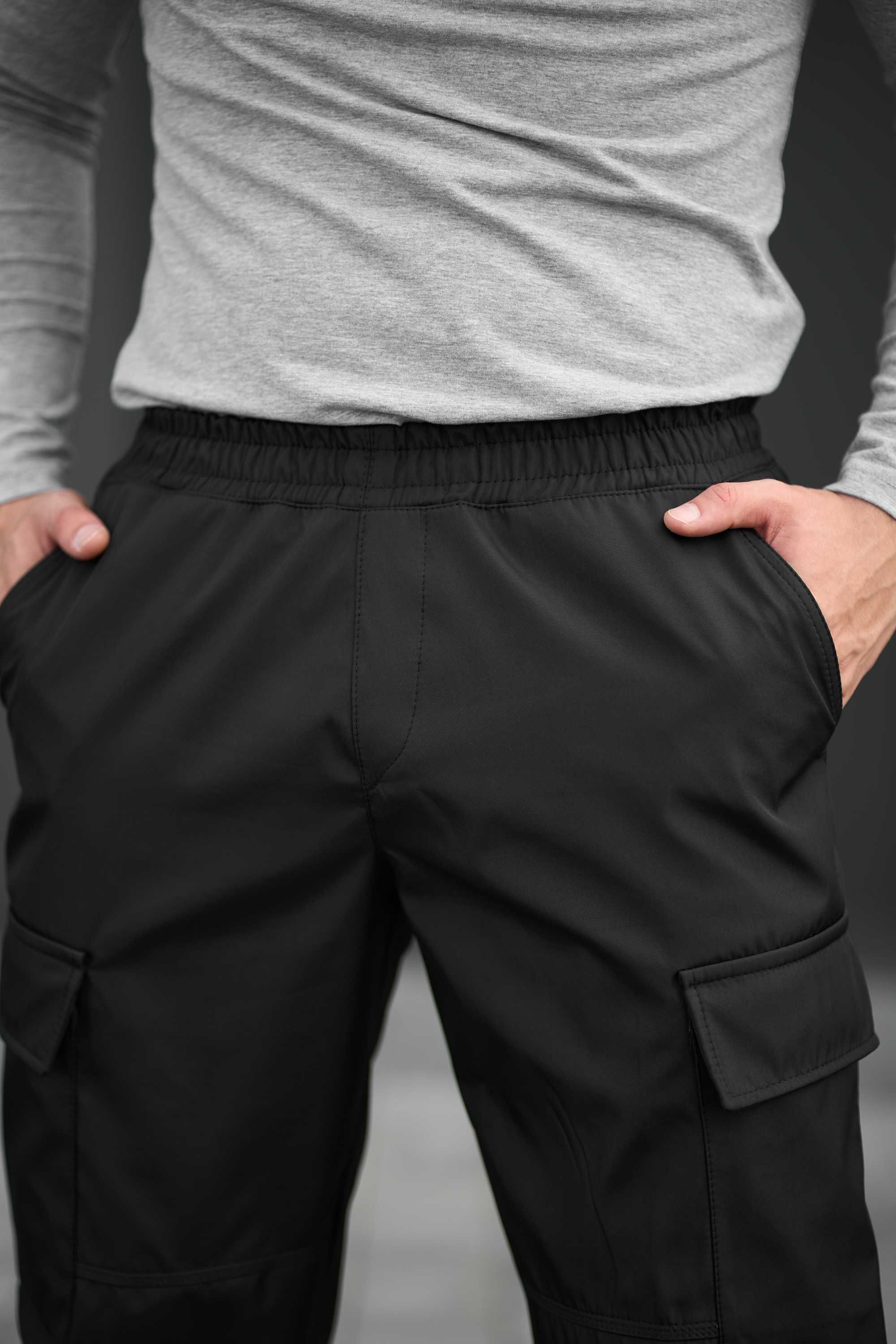 Брюки чоловічі штани-карго весняні чорні з бічними кішенями