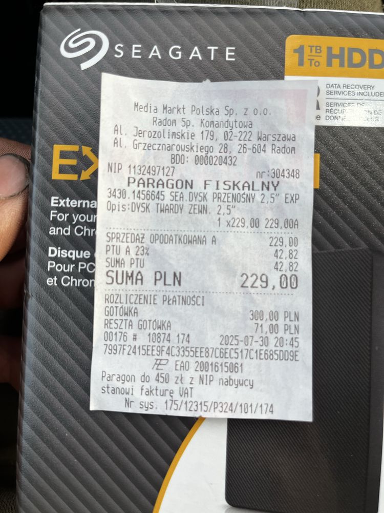 Dysk twardy zewnętrzny Seagate 1TB HDD