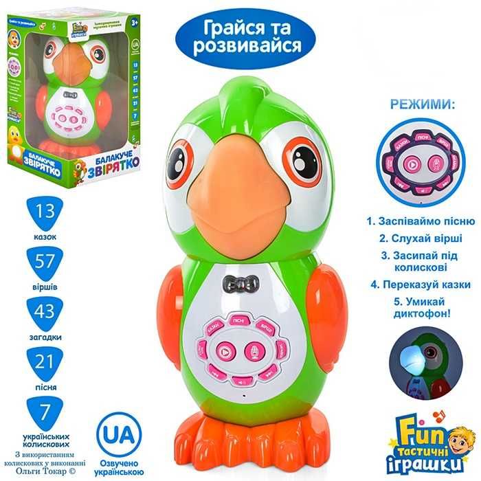 Інтерактивна папуга Limo Toy FT 0041,интерактивный попугай,аудиосказки