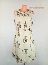 sukienka 98% bawełna kremowa w kwiaty elegancka z metką