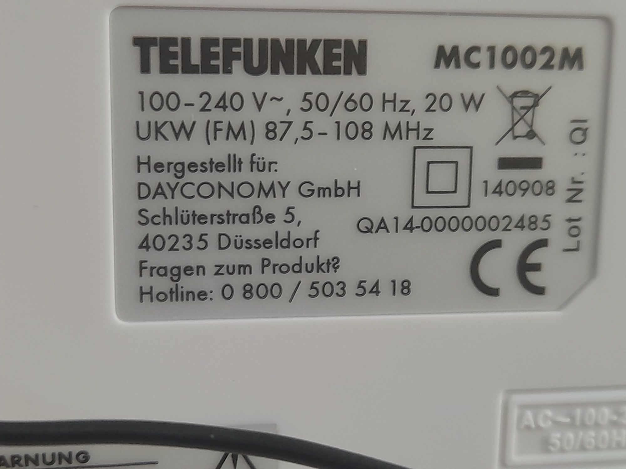 Раді *Telefunken MC1002C* USB/CD/FM.