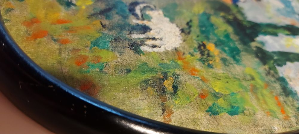 Stary obrazek Ręcznie malowany w drewniane ramce