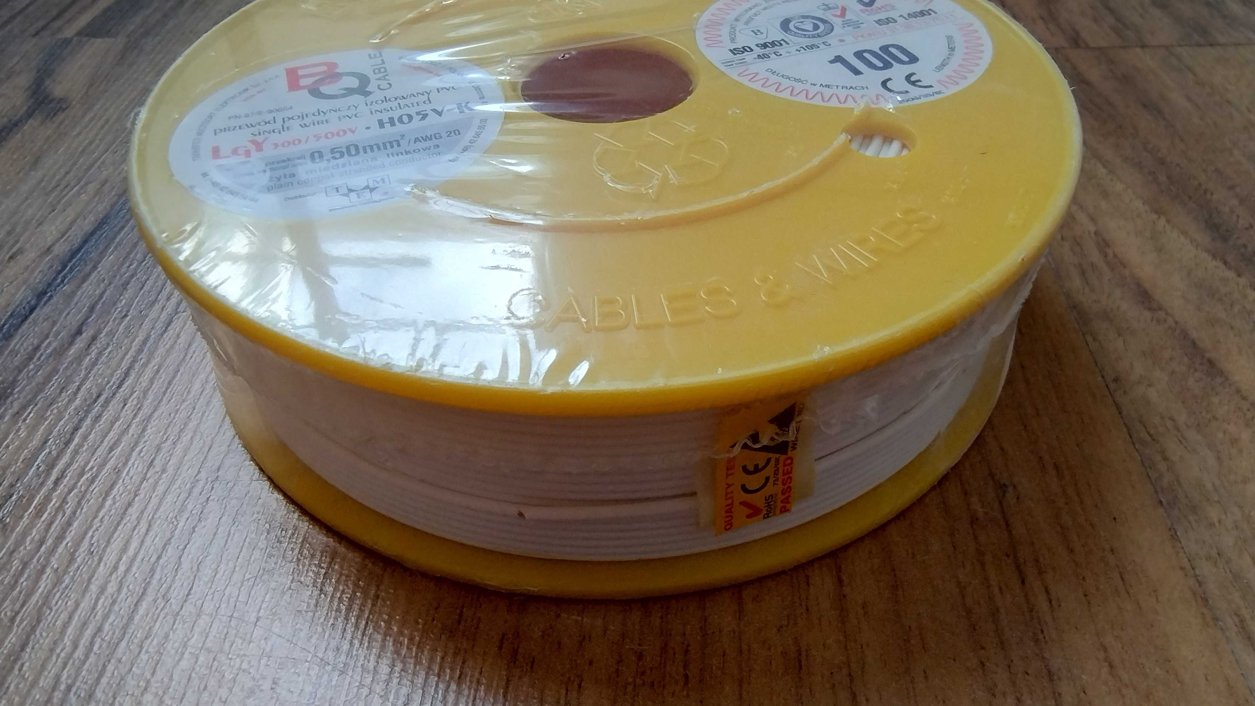 Przewód linka jednożyłowa izolowana LgY 0,5mm2 biała 100mb