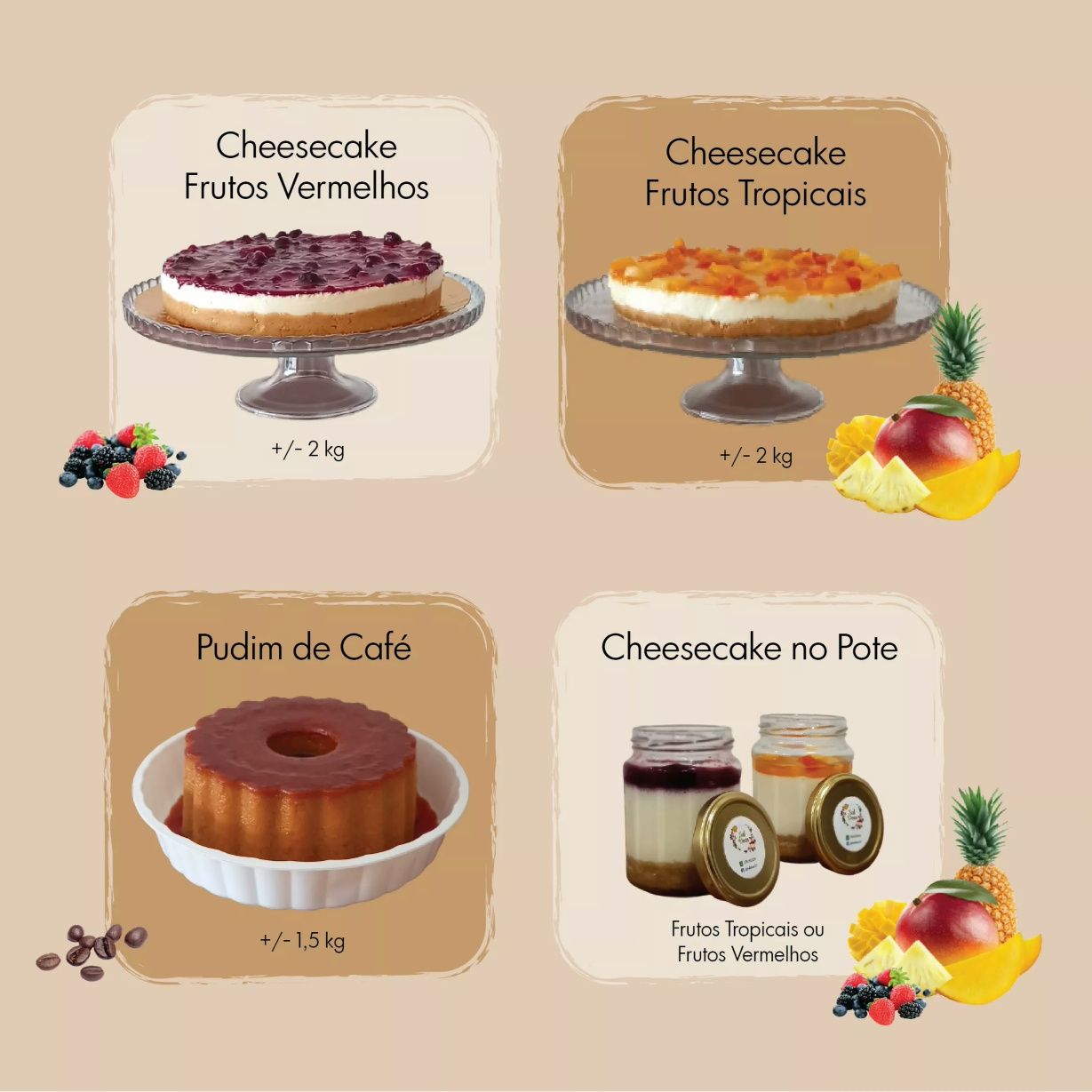 Sobremesas Caseiras e Deliciosas os cheesecakes têm 2kg.