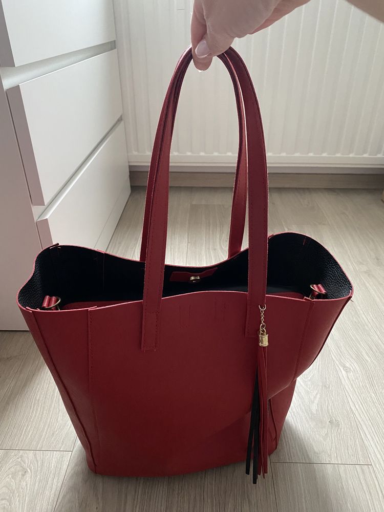 Torba typu shopper, czerwona, firmy Manzana