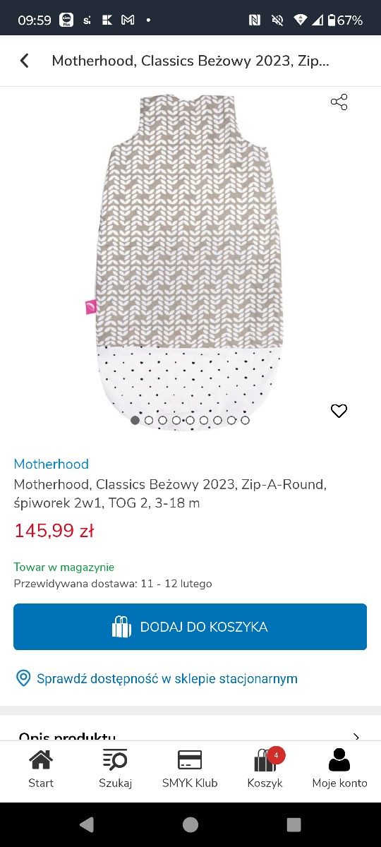 Śpiworek Matherhood  beżowy Zip-a-Round Śpiworek 2w1 TOG 2, 3-18 miesi