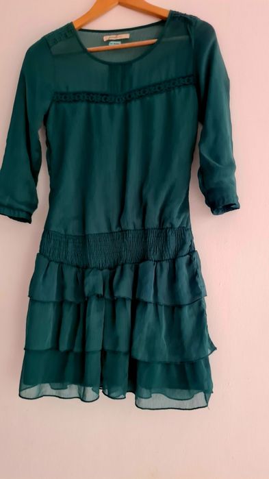 Sukienka zwiewna zieleń butelkowa, roz.XS/S