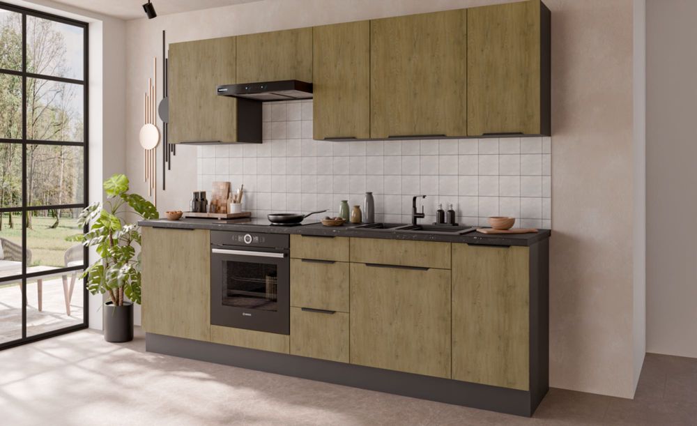 Meble kuchenne, zestaw mebli kuchennych, kuchnia WOOD, DĄB/ANTRACYT !