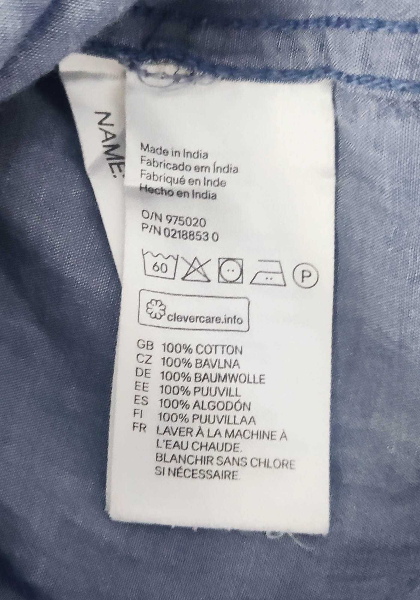 128 134 Tunika Koszula H&M - 100% bawełna 8-9 lat niebieska Bluzka