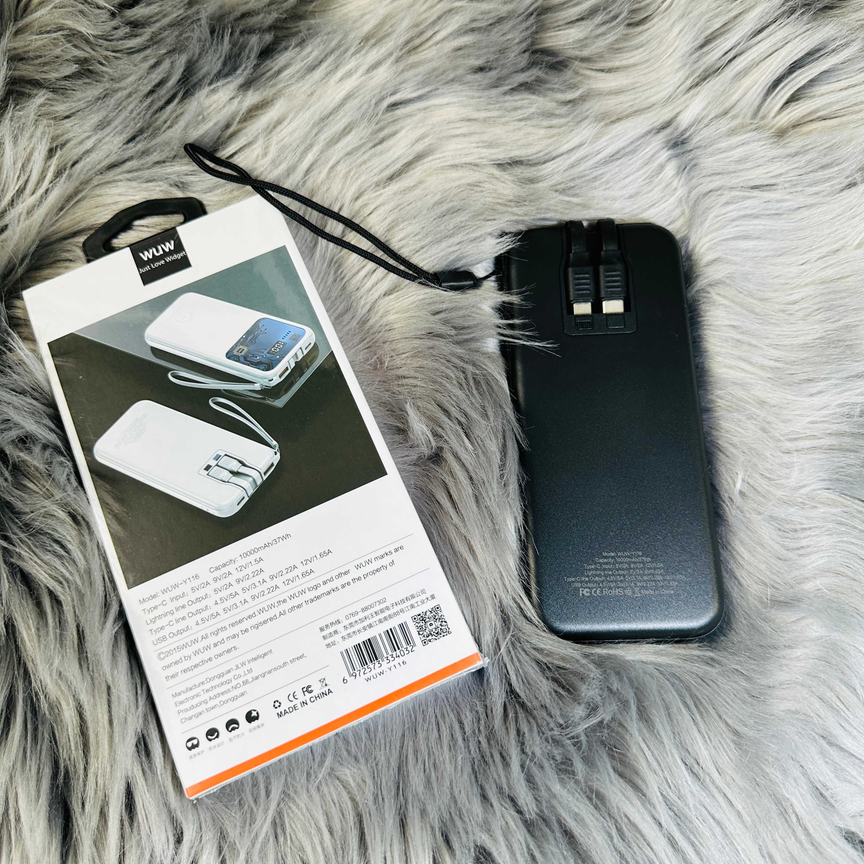 Павербанк 10000 mAh з 2 кабелями 22.5W та екраном Wuw Y116 Power bank