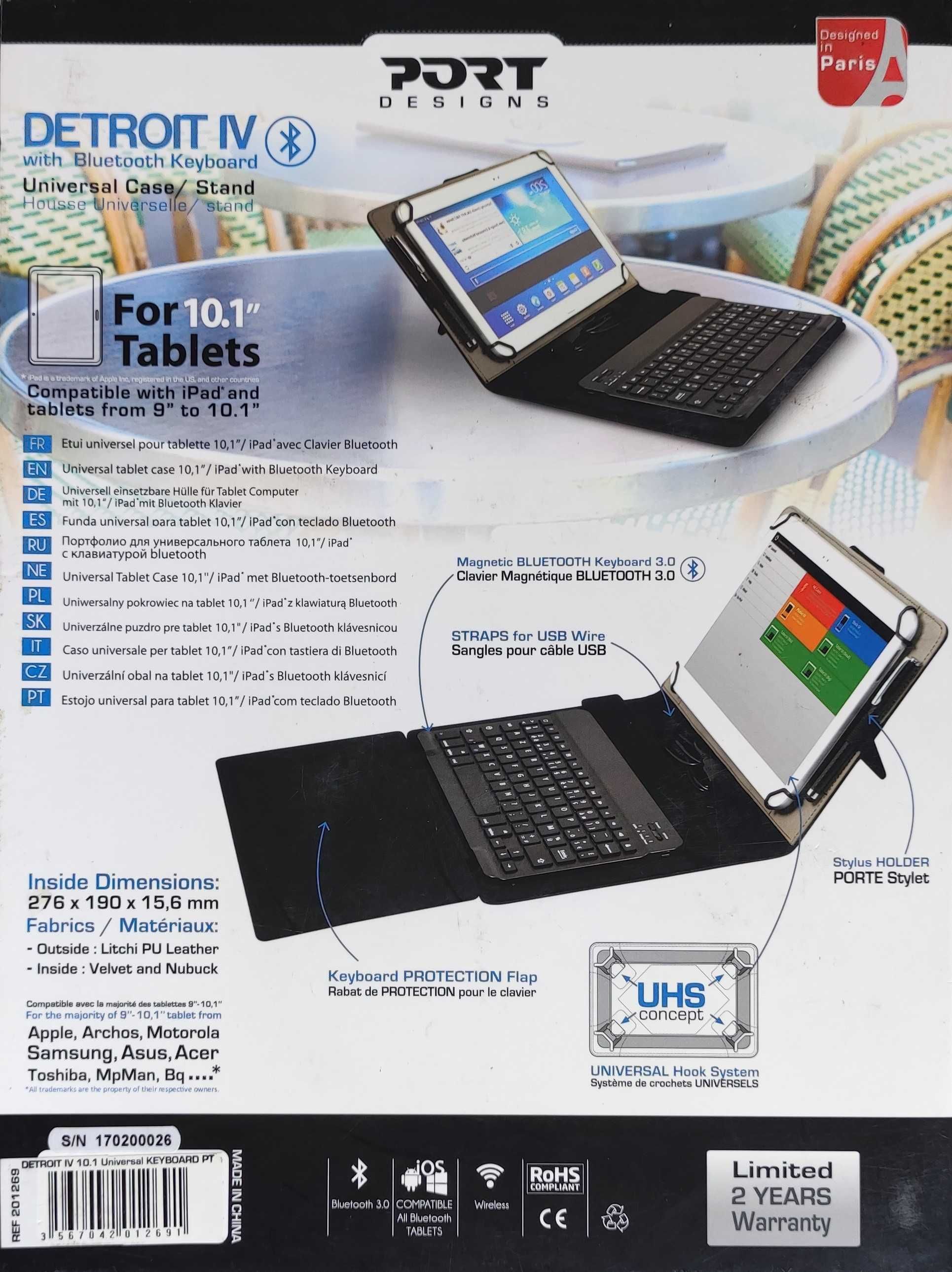 Capa de protecção Tablet 10.1'' com teclado Bluetooth