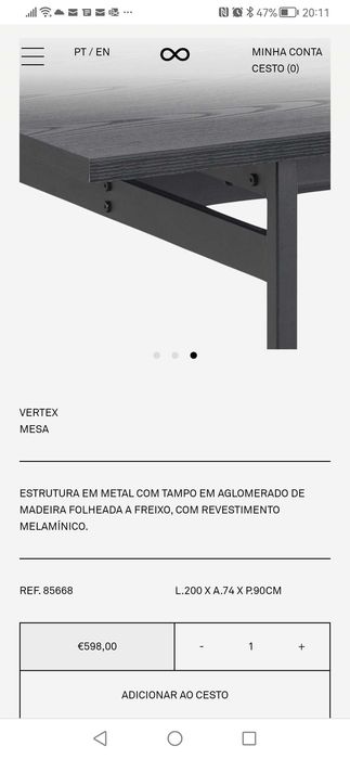 Mesa de refeição marca Area, modelo Vertex, 200 cm x 90 cm